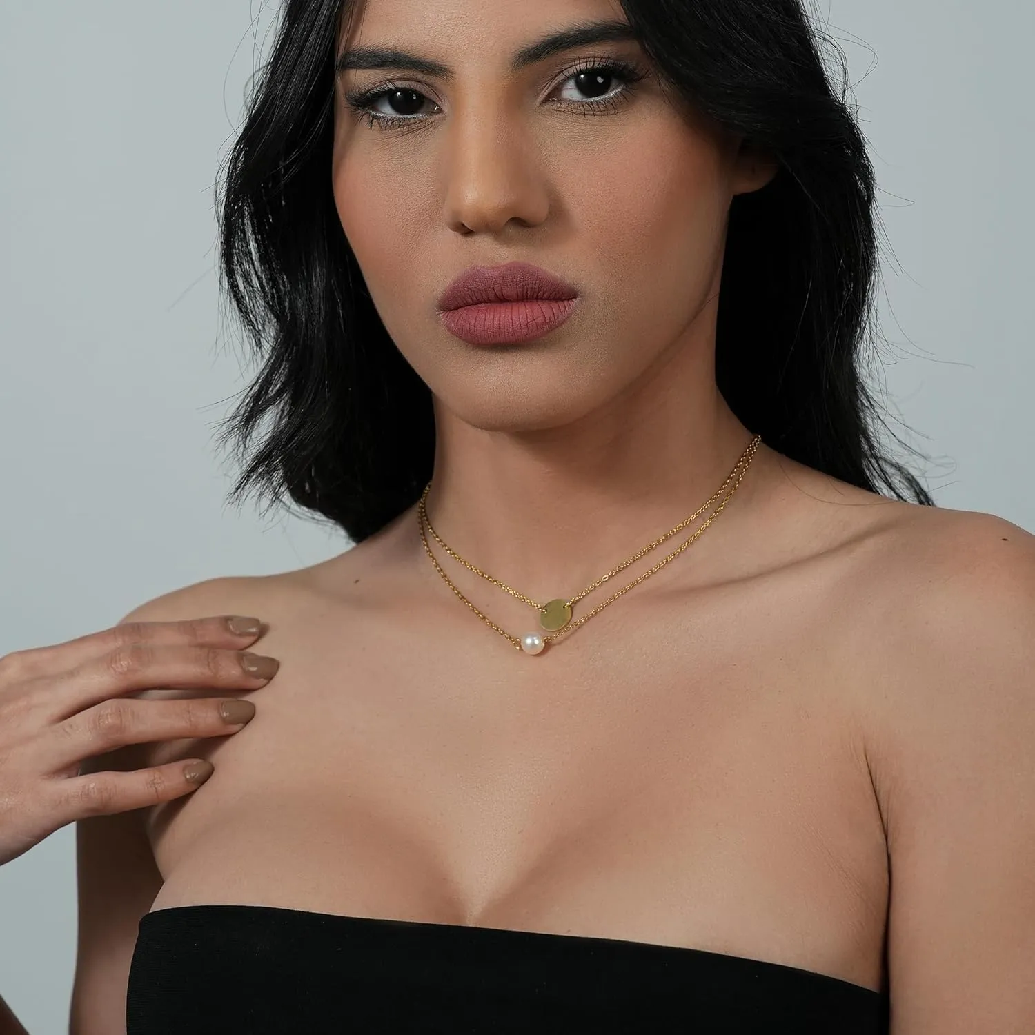 Dainty Pearl Choker Necklace for Women, 14K Gold Plated Handmade Layered Freshwater Pearl Necklace Delicate Necklace Everyday Jewelry