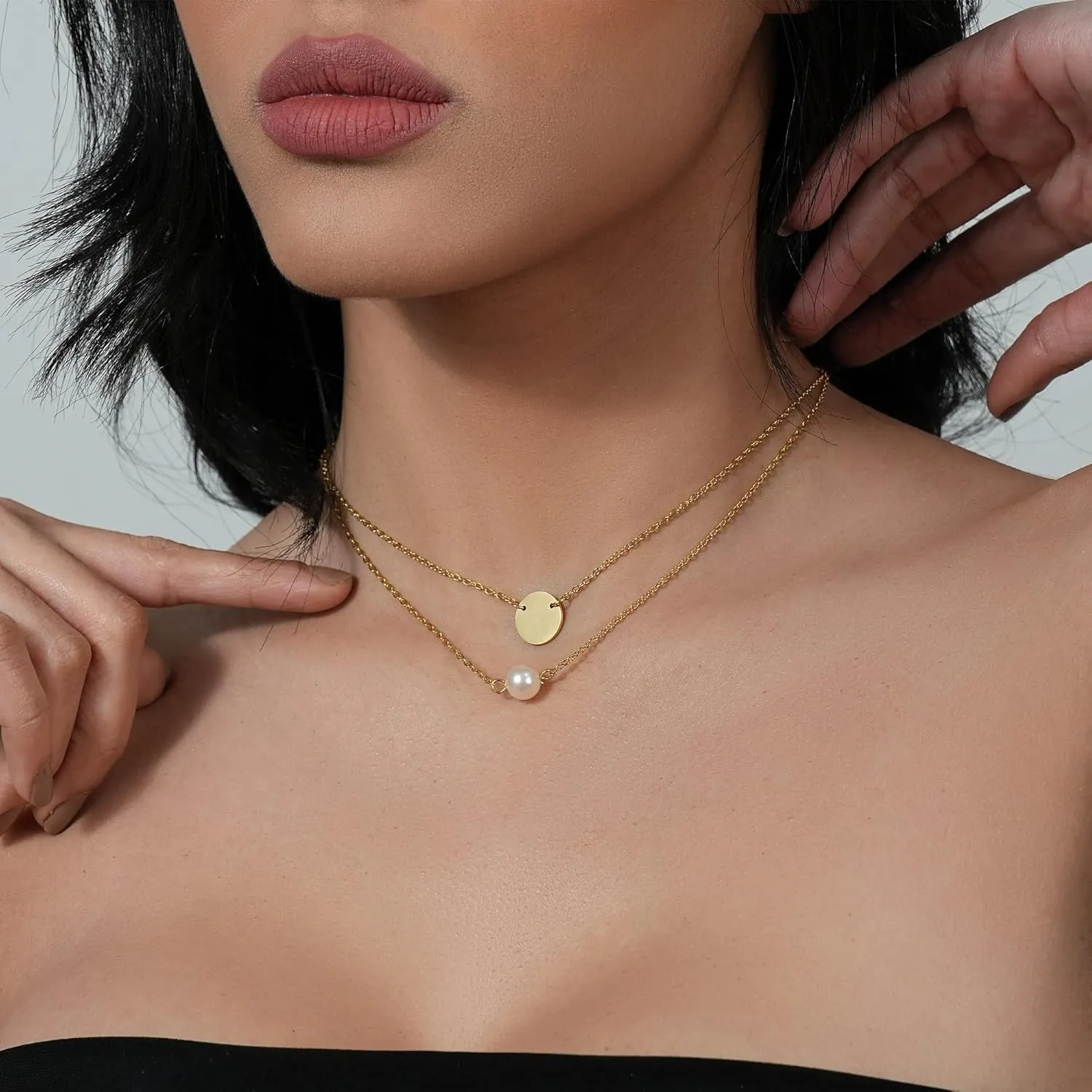 Dainty Pearl Choker Necklace for Women, 14K Gold Plated Handmade Layered Freshwater Pearl Necklace Delicate Necklace Everyday Jewelry