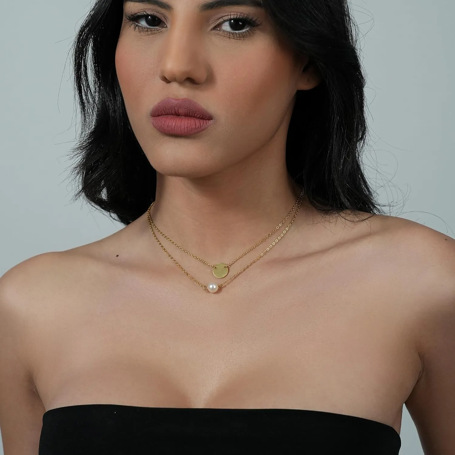 Dainty Pearl Choker Necklace for Women, 14K Gold Plated Handmade Layered Freshwater Pearl Necklace Delicate Necklace Everyday Jewelry