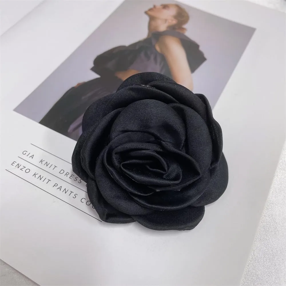 Dainty Satin Rose Flower Large Brooch Lapel Pins Handmade Fabric Flower Brooches Pin Classic for Wedding Party Dance Banquet for Women Men Dress Suit Clothes Accessories Jewelry Gifts 100mm