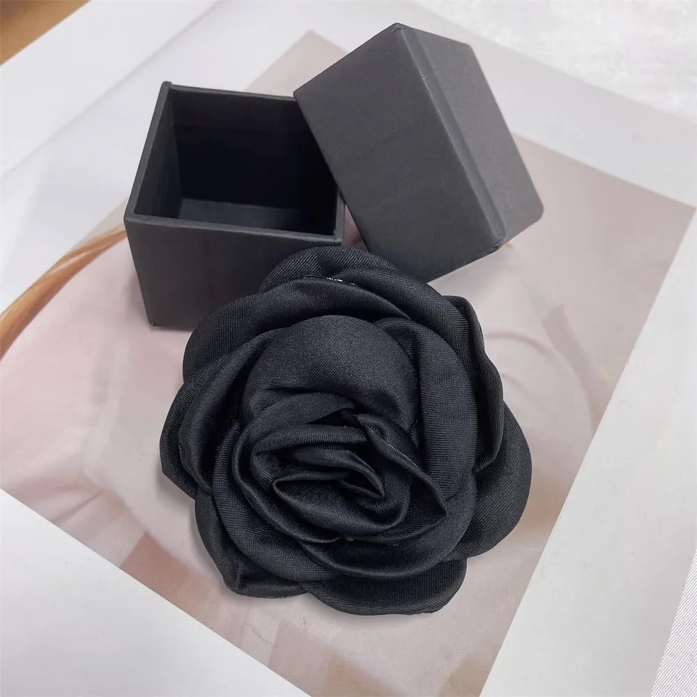 Dainty Satin Rose Flower Large Brooch Lapel Pins Handmade Fabric Flower Brooches Pin Classic for Wedding Party Dance Banquet for Women Men Dress Suit Clothes Accessories Jewelry Gifts 100mm