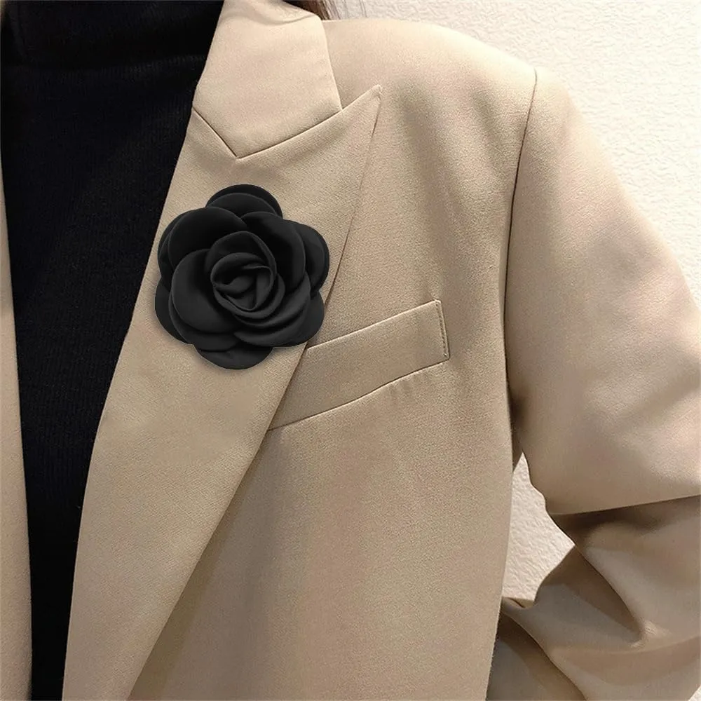 Dainty Satin Rose Flower Large Brooch Lapel Pins Handmade Fabric Flower Brooches Pin Classic for Wedding Party Dance Banquet for Women Men Dress Suit Clothes Accessories Jewelry Gifts 100mm