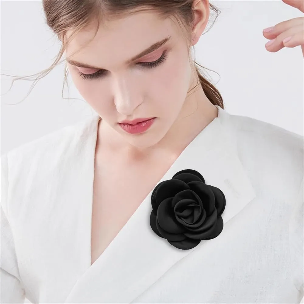 Dainty Satin Rose Flower Large Brooch Lapel Pins Handmade Fabric Flower Brooches Pin Classic for Wedding Party Dance Banquet for Women Men Dress Suit Clothes Accessories Jewelry Gifts 100mm