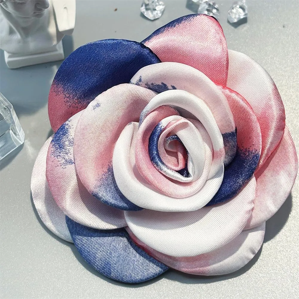 Dainty Tie-dyed Rose Flower Large Brooch Lapel Pins Handmade Fabric Flower Big Brooches Pin Classic for Women Wedding Party Banquet Dress Suit Clothes Accessories Jewelry Gifts 100mm XZ051