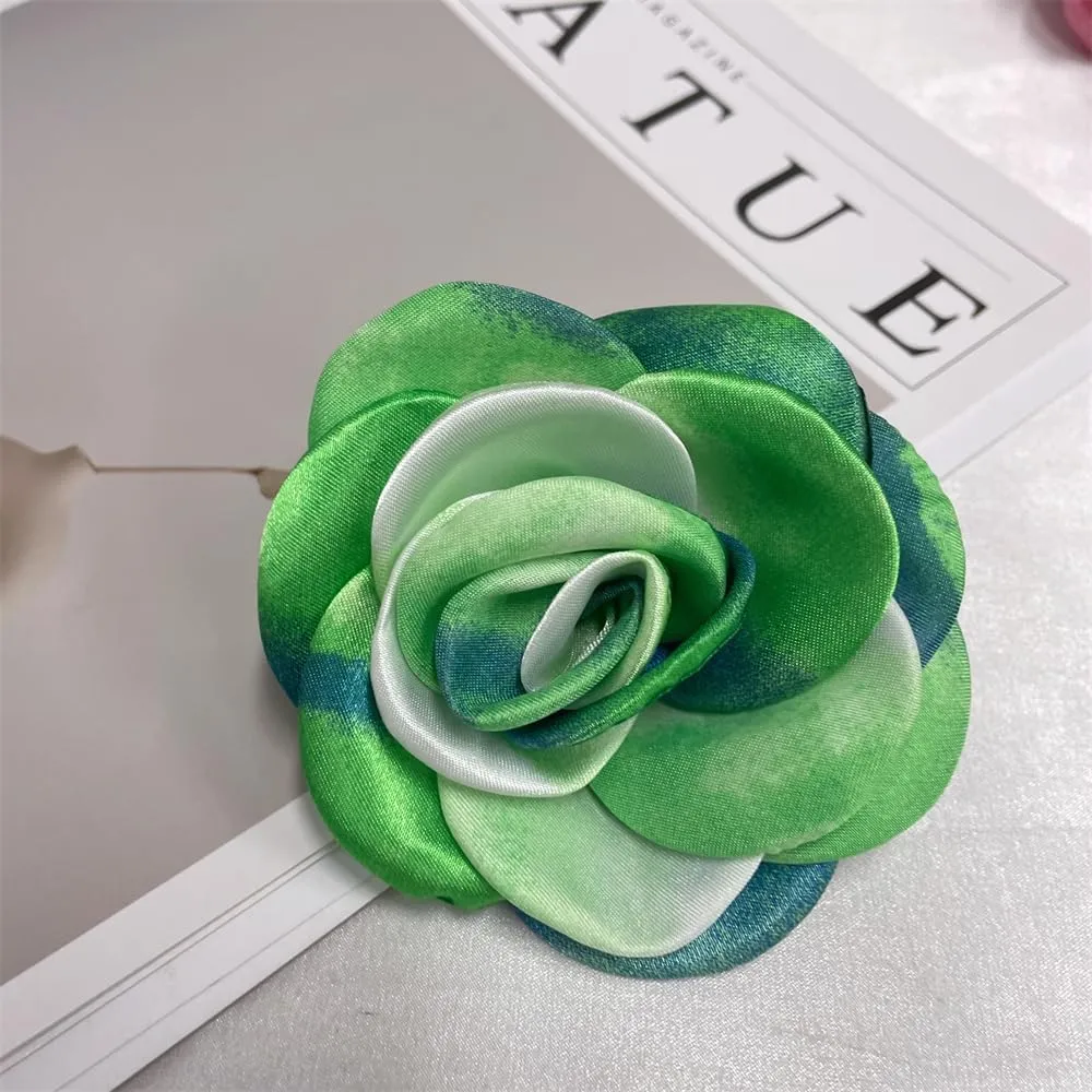 Dainty Tie-dyed Rose Flower Large Brooch Lapel Pins Handmade Fabric Flower Big Brooches Pin Classic for Women Wedding Party Banquet Dress Suit Clothes Accessories Jewelry Gifts 100mm XZ051