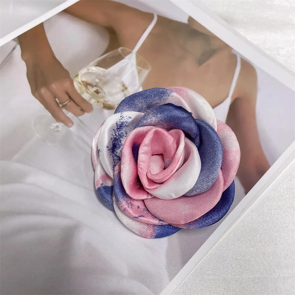 Dainty Tie-dyed Rose Flower Large Brooch Lapel Pins Handmade Fabric Flower Big Brooches Pin Classic for Women Wedding Party Banquet Dress Suit Clothes Accessories Jewelry Gifts 100mm XZ051