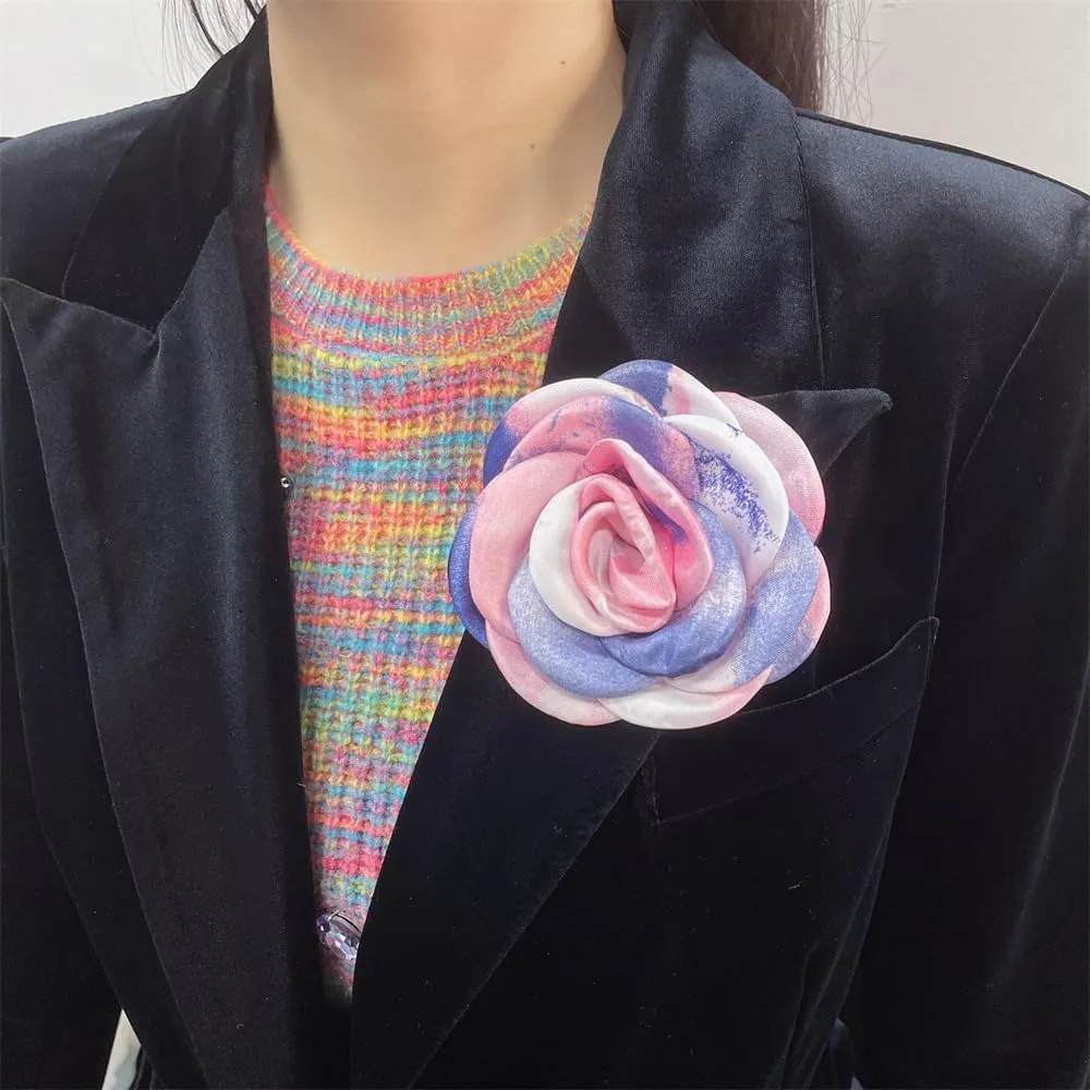 Dainty Tie-dyed Rose Flower Large Brooch Lapel Pins Handmade Fabric Flower Big Brooches Pin Classic for Women Wedding Party Banquet Dress Suit Clothes Accessories Jewelry Gifts 100mm XZ051