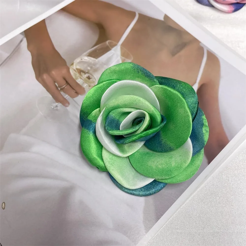 Dainty Tie-dyed Rose Flower Large Brooch Lapel Pins Handmade Fabric Flower Big Brooches Pin Classic for Women Wedding Party Banquet Dress Suit Clothes Accessories Jewelry Gifts 100mm XZ051
