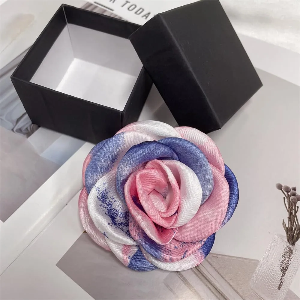 Dainty Tie-dyed Rose Flower Large Brooch Lapel Pins Handmade Fabric Flower Big Brooches Pin Classic for Women Wedding Party Banquet Dress Suit Clothes Accessories Jewelry Gifts 100mm XZ051