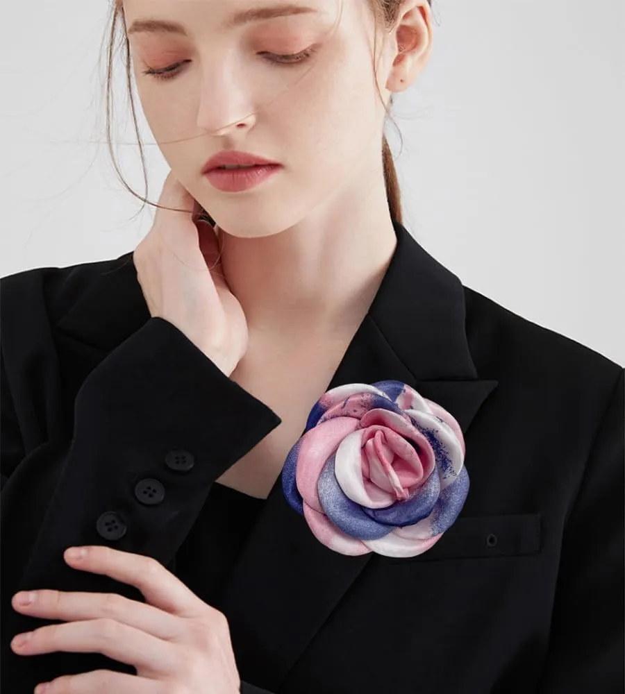 Dainty Tie-dyed Rose Flower Large Brooch Lapel Pins Handmade Fabric Flower Big Brooches Pin Classic for Women Wedding Party Banquet Dress Suit Clothes Accessories Jewelry Gifts 100mm XZ051