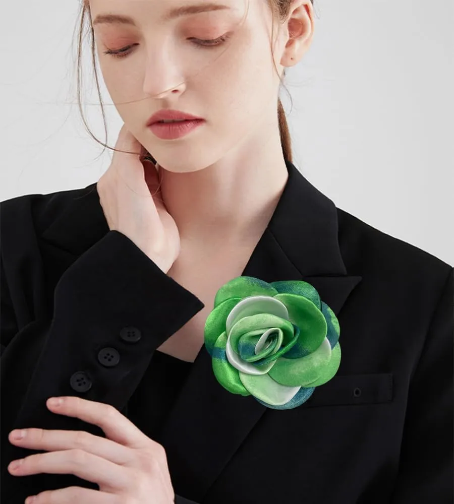 Dainty Tie-dyed Rose Flower Large Brooch Lapel Pins Handmade Fabric Flower Big Brooches Pin Classic for Women Wedding Party Banquet Dress Suit Clothes Accessories Jewelry Gifts 100mm XZ051