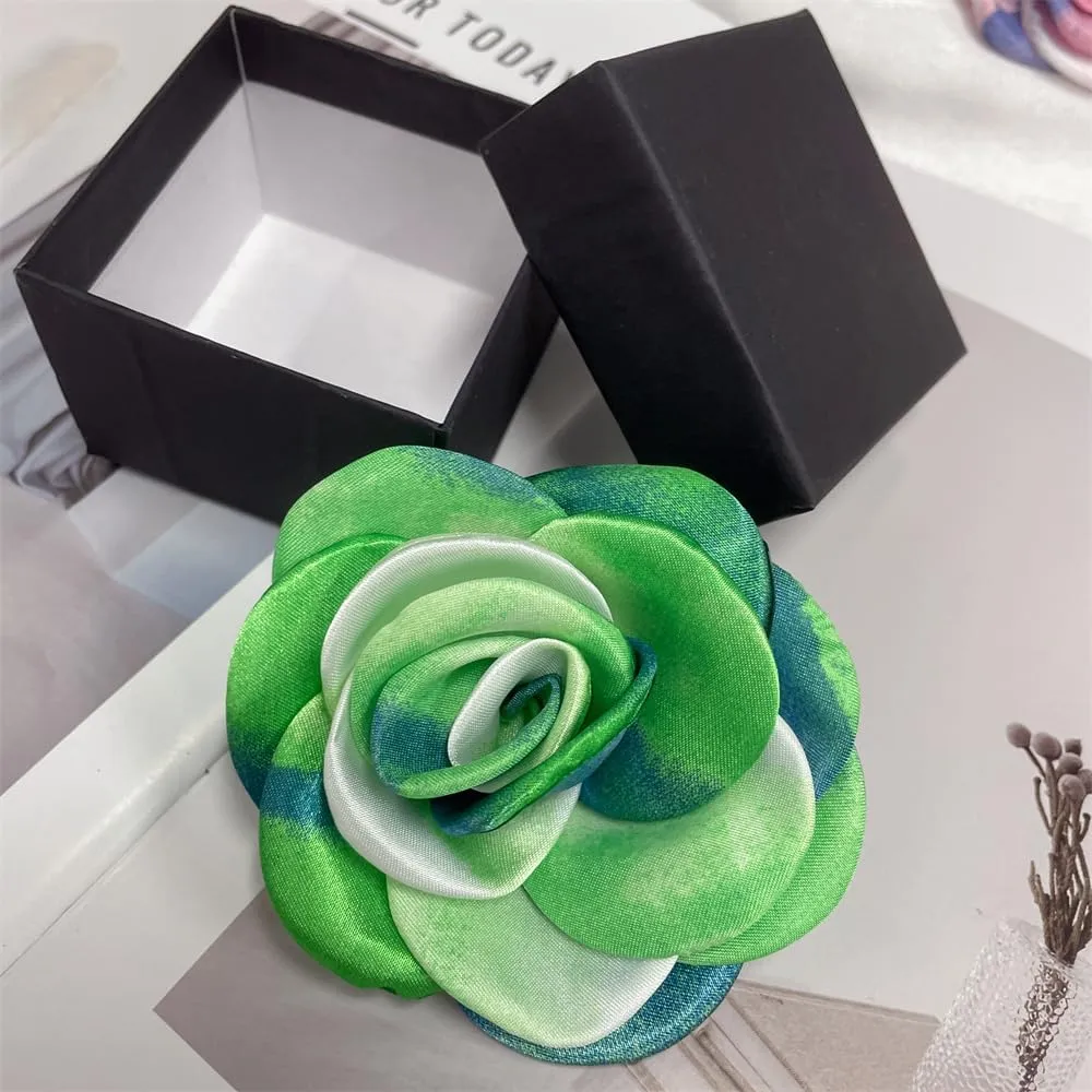Dainty Tie-dyed Rose Flower Large Brooch Lapel Pins Handmade Fabric Flower Big Brooches Pin Classic for Women Wedding Party Banquet Dress Suit Clothes Accessories Jewelry Gifts 100mm XZ051