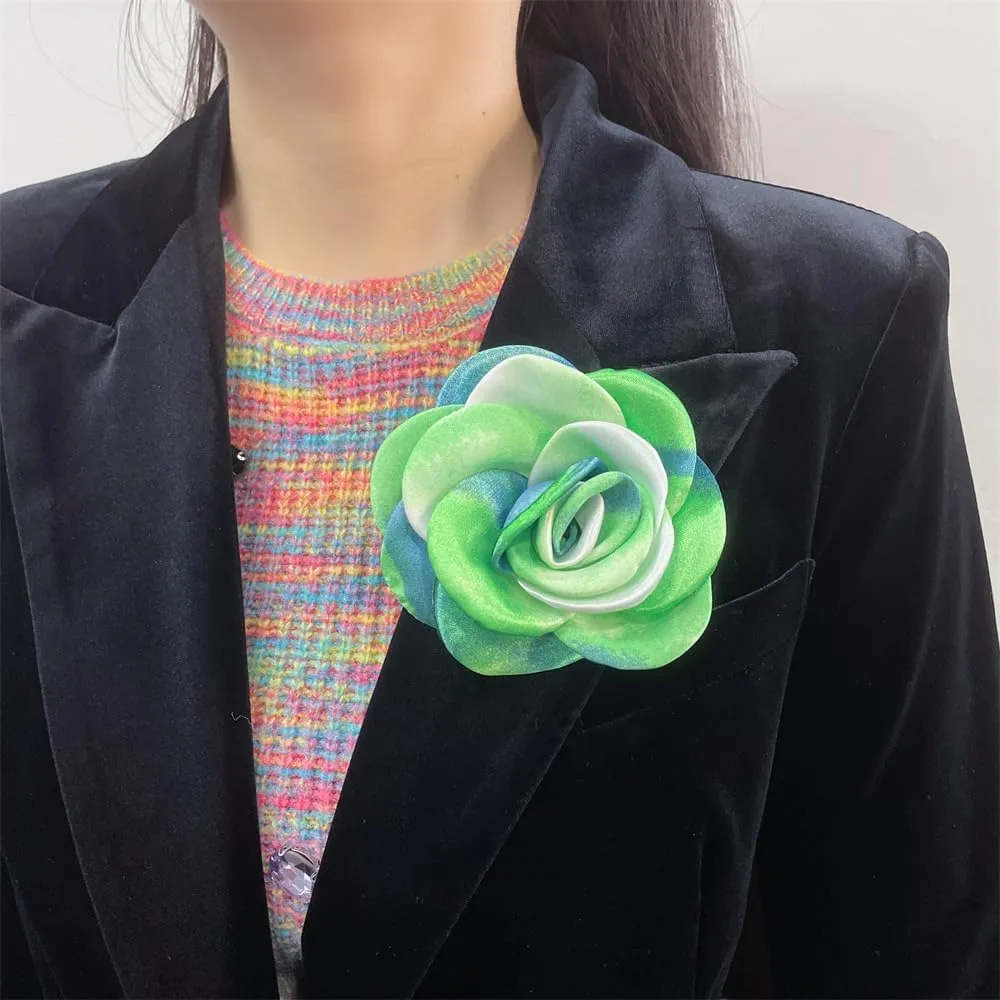Dainty Tie-dyed Rose Flower Large Brooch Lapel Pins Handmade Fabric Flower Big Brooches Pin Classic for Women Wedding Party Banquet Dress Suit Clothes Accessories Jewelry Gifts 100mm XZ051