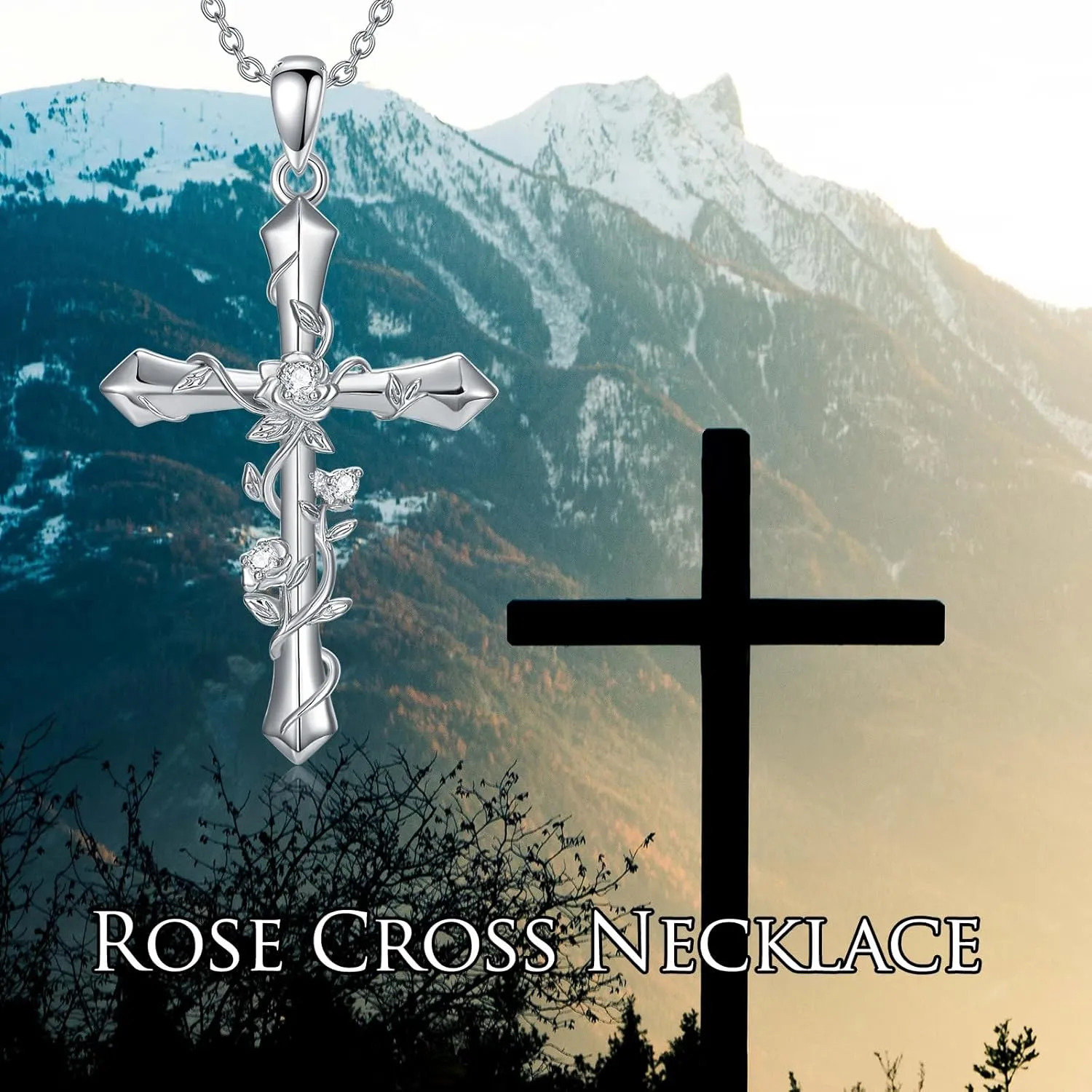 Diamond Cross Necklace for Women S925 Sterling Silver Lab Grown Diamond Cross Necklace Jewelry Gift for Women