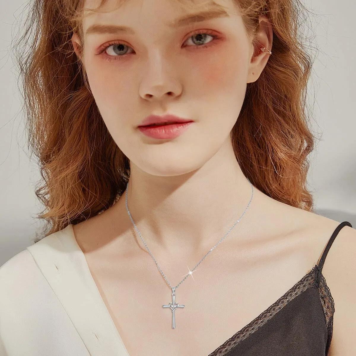 Diamond Cross Necklace for Women S925 Sterling Silver Lab Grown Diamond Cross Necklace Jewelry Gift for Women
