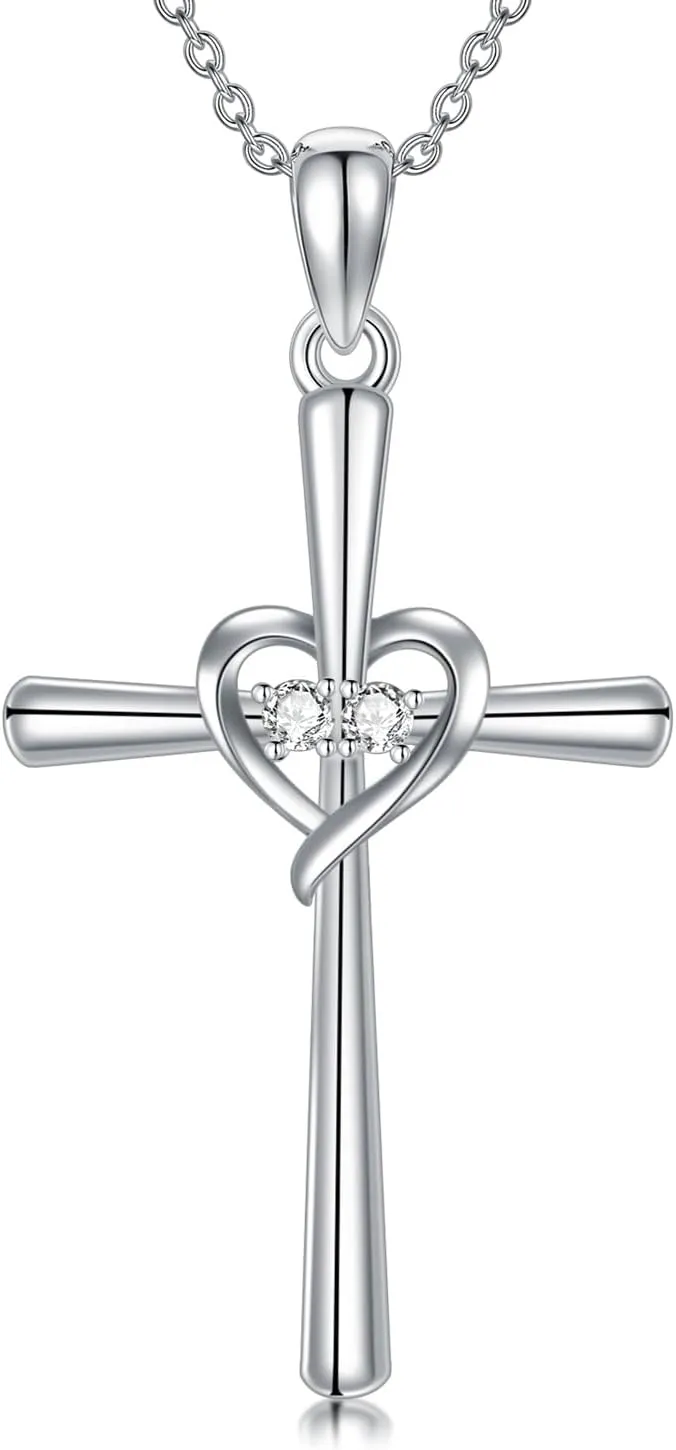 Diamond Cross Necklace for Women S925 Sterling Silver Lab Grown Diamond Cross Necklace Jewelry Gift for Women