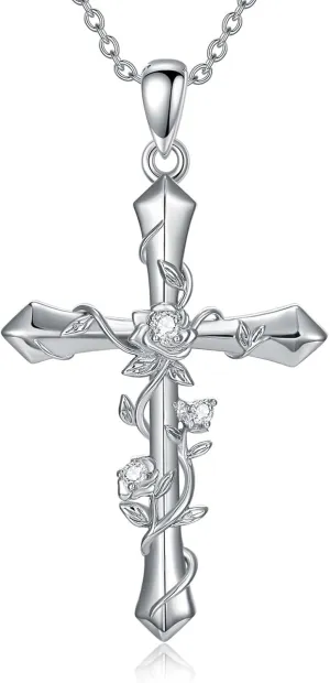 Diamond Cross Necklace for Women S925 Sterling Silver Lab Grown Diamond Cross Necklace Jewelry Gift for Women