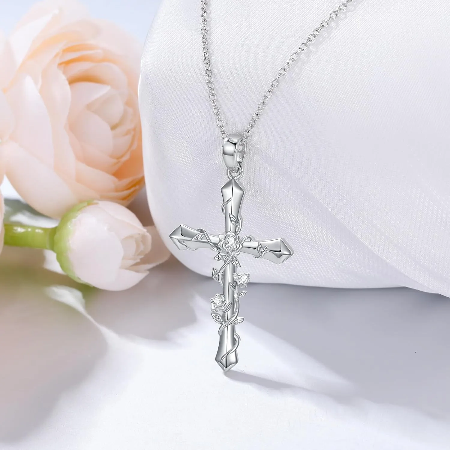 Diamond Cross Necklace for Women S925 Sterling Silver Lab Grown Diamond Cross Necklace Jewelry Gift for Women
