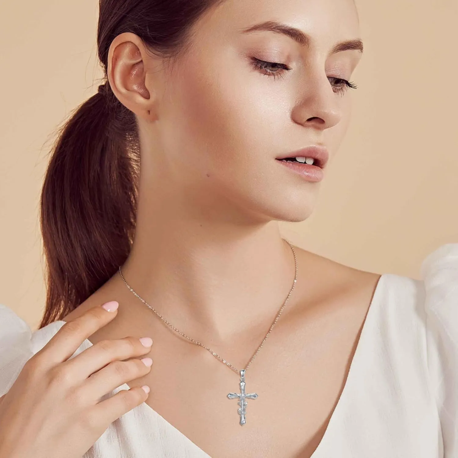 Diamond Cross Necklace for Women S925 Sterling Silver Lab Grown Diamond Cross Necklace Jewelry Gift for Women