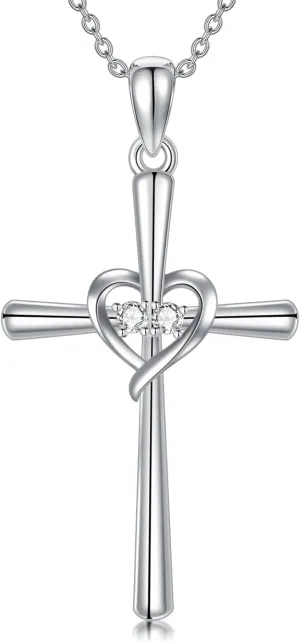 Diamond Cross Necklace for Women S925 Sterling Silver Lab Grown Diamond Cross Necklace Jewelry Gift for Women