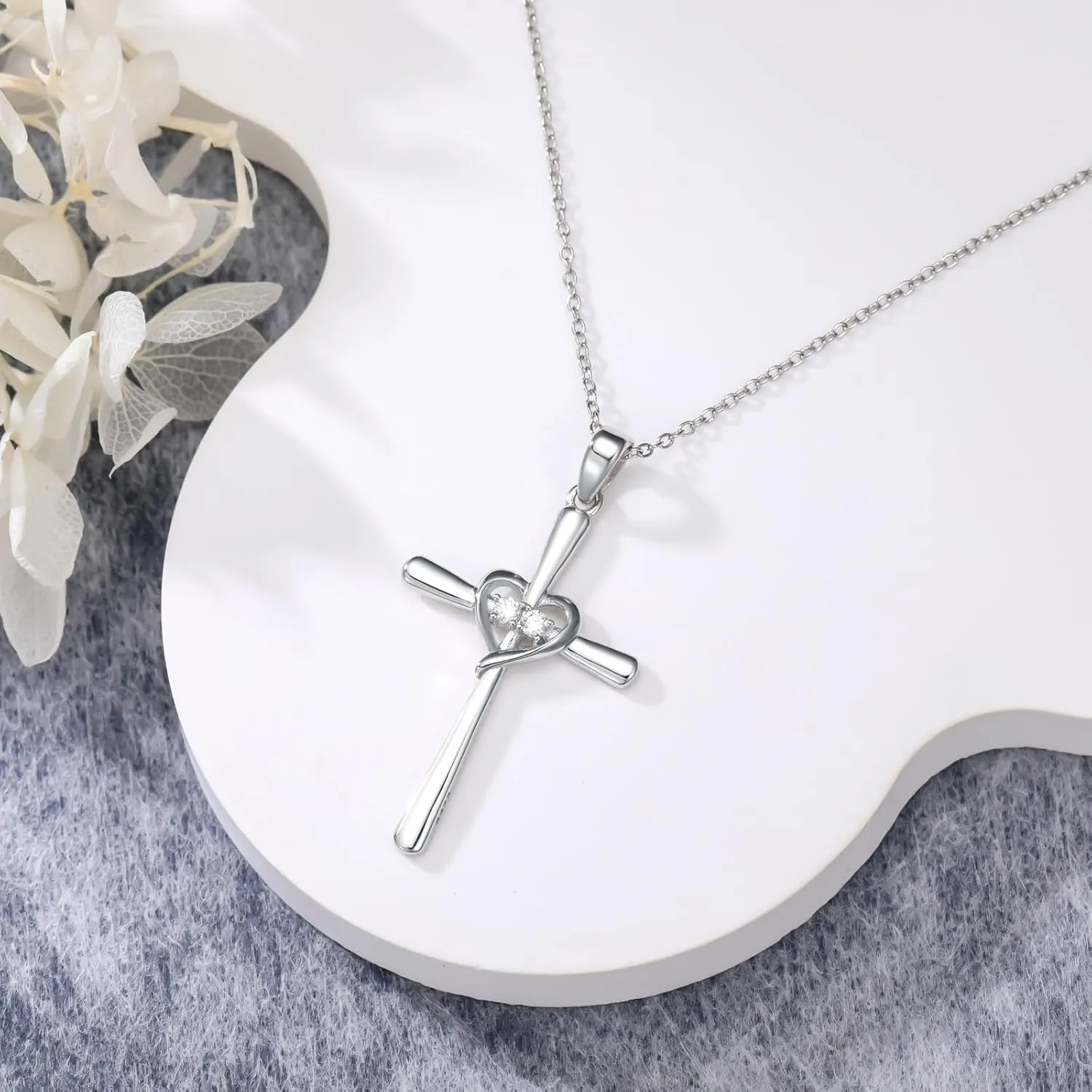 Diamond Cross Necklace for Women S925 Sterling Silver Lab Grown Diamond Cross Necklace Jewelry Gift for Women