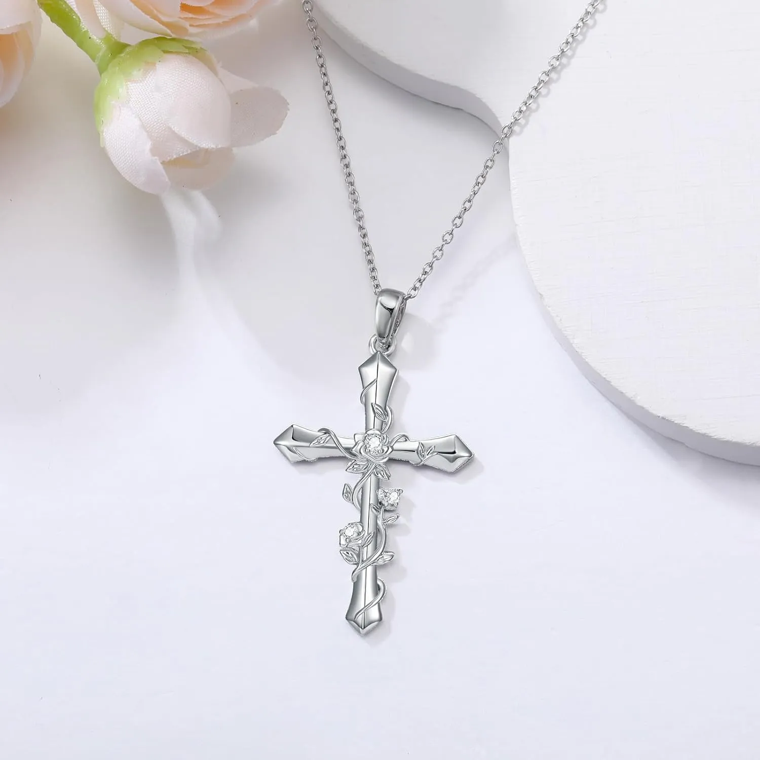 Diamond Cross Necklace for Women S925 Sterling Silver Lab Grown Diamond Cross Necklace Jewelry Gift for Women