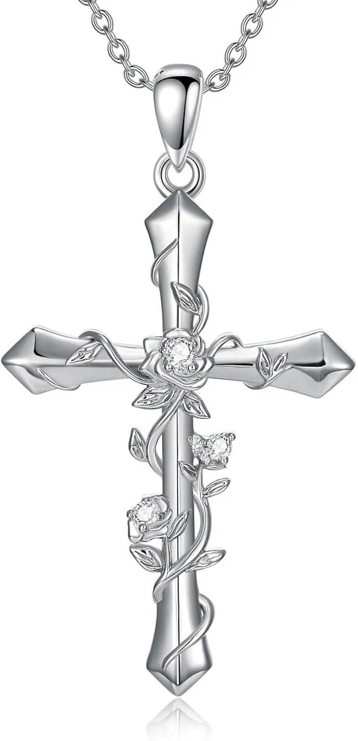 Diamond Cross Necklace for Women S925 Sterling Silver Lab Grown Diamond Cross Necklace Jewelry Gift for Women