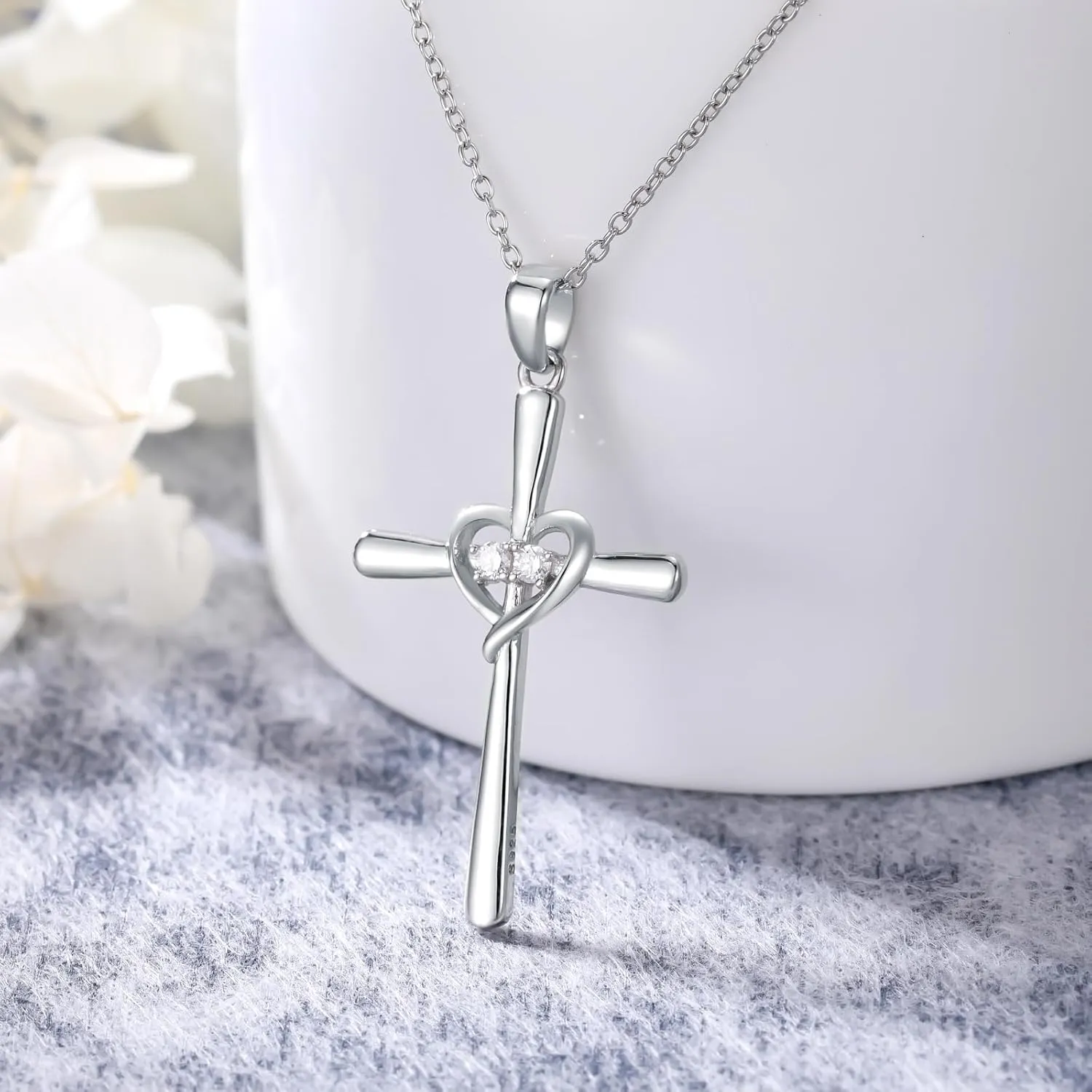 Diamond Cross Necklace for Women S925 Sterling Silver Lab Grown Diamond Cross Necklace Jewelry Gift for Women