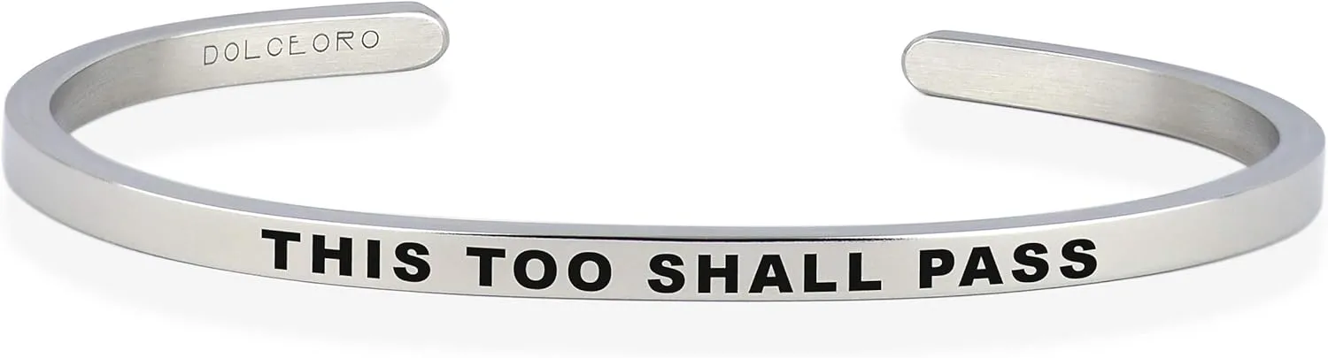 Dolceoro Personalized Inspirational Mantra Cuff Bracelet Jewelry, 3mm Wide Shiny 316L Surgical Stainless Steel