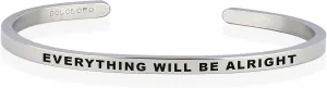 Dolceoro Personalized Inspirational Mantra Cuff Bracelet Jewelry, 3mm Wide Shiny 316L Surgical Stainless Steel