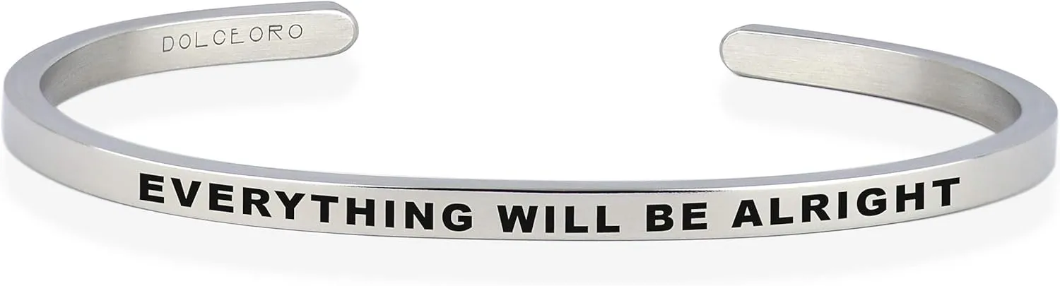 Dolceoro Personalized Inspirational Mantra Cuff Bracelet Jewelry, 3mm Wide Shiny 316L Surgical Stainless Steel