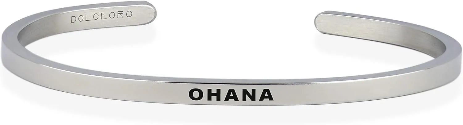 Dolceoro Personalized Inspirational Mantra Cuff Bracelet Jewelry, 3mm Wide Shiny 316L Surgical Steel