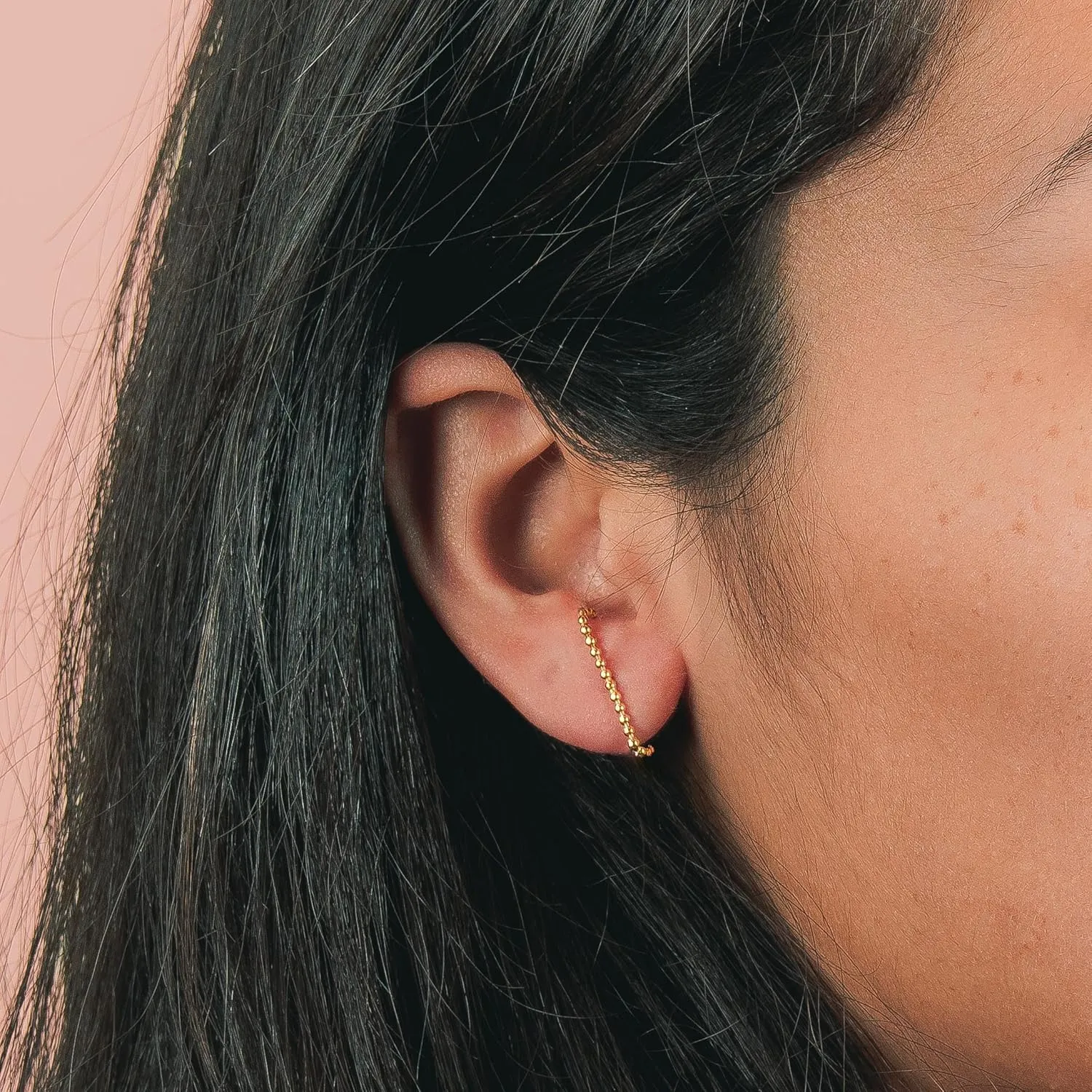 Dot Suspender Earrings | Gold, Rose Gold, or Silver | Beaded Suspension Stud Earrings | Minimalist Everyday Huggie Cuff Studs (14K Gold Fill)