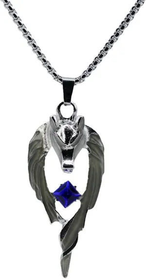 Dragon and Wolf Pendant Necklace, Night Light Flame Design, Stainless Steel Men's, Silver, 24 inches