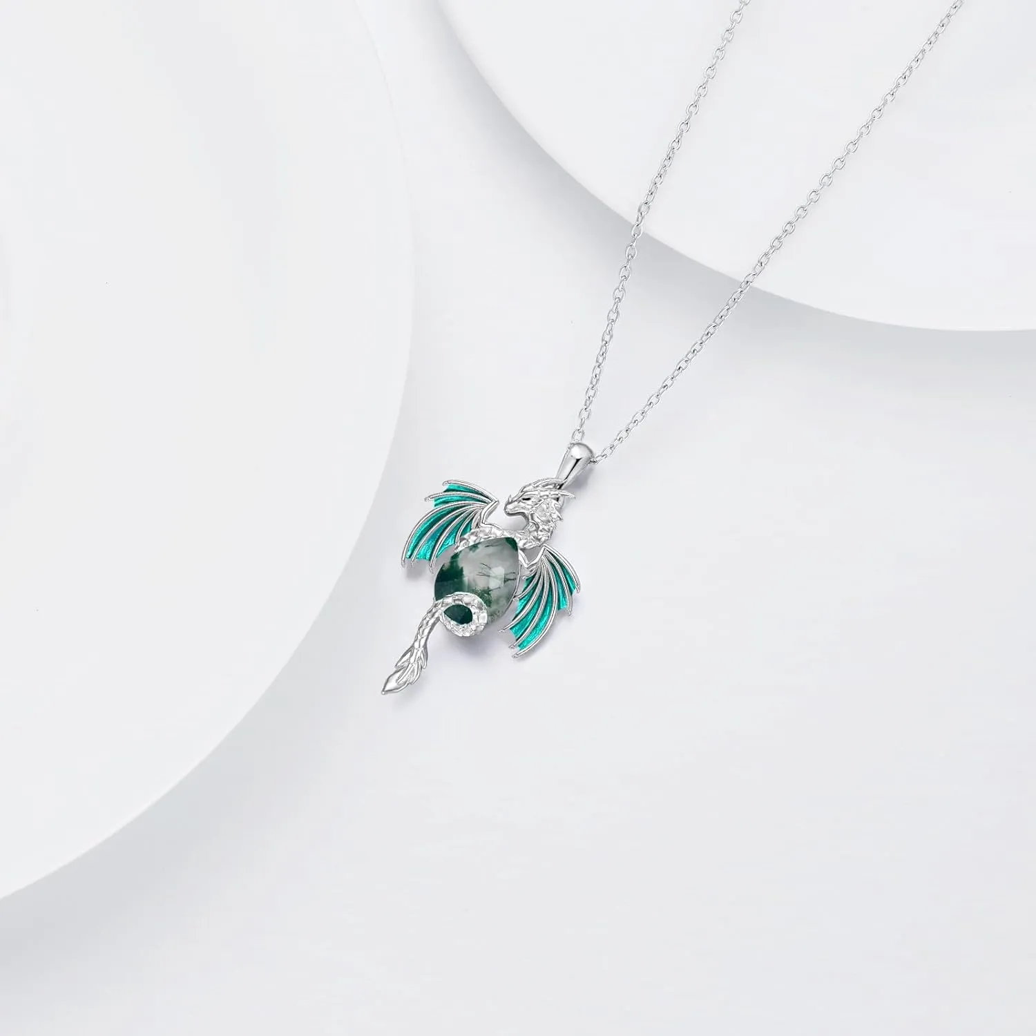 Dragon Necklace for Men Sterling Silver Birthstone Wyvern Necklace Embllished with Teardrop Shaped Crystal Jewelry for Women