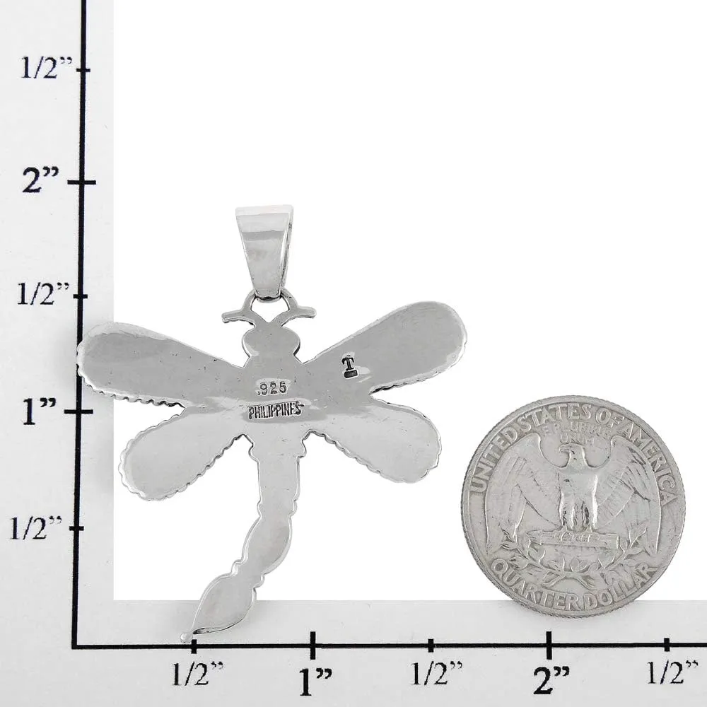 Dragonfly Turquoise Pendant Necklace 20" Sterling Silver 925 Genuine Gemstones (Choose Color)