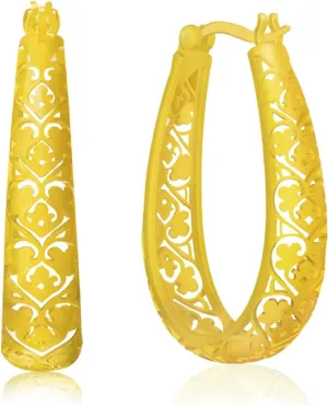Dwen W 14K Gold-plated oval filigree hoop earrings retro-style hypoallergenic gift
