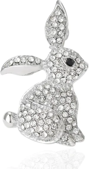 Easter Bunny Brooch Pin Shiny Rhinestone Pins for Women Cute Animal Jewelry Holiday Gift