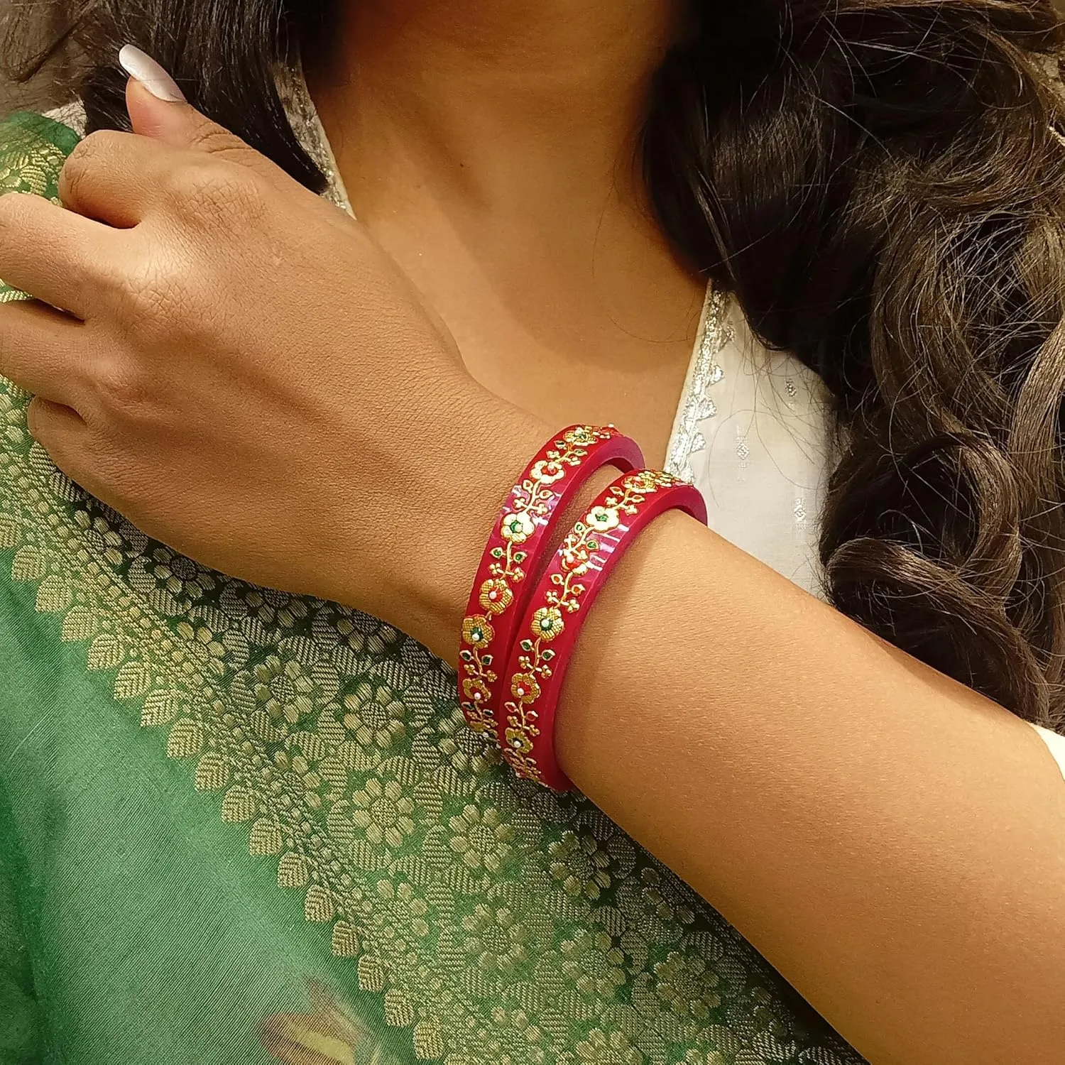 Efulgenz Indian Bangles for Women Fashion Jewelry Indian Bollywood Crystal Rhinestone Floral Acrylic Bracelet Bangle Set