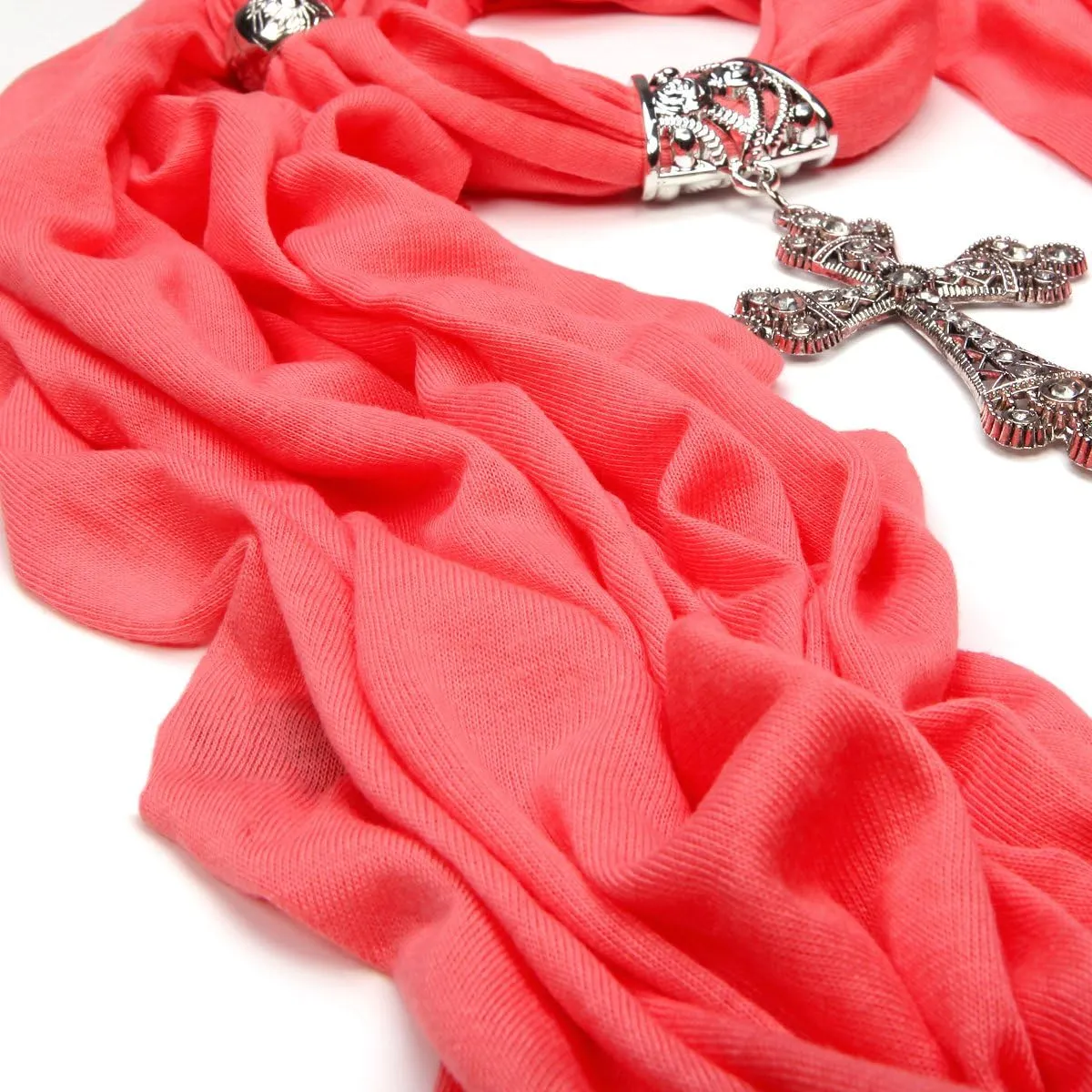Elegant Cross Charm Pendant Jewelry Necklace Scarf - Diff. Colors Available