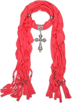 Elegant Cross Charm Pendant Jewelry Necklace Scarf - Diff. Colors Available
