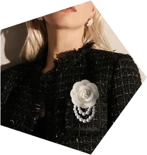 Elegant Fabric Camellia Flower Brooch Pins for Women,Vintage Pearl Tassel Corsage Jewelry Brooches Dainty Lapel Pins Party Wedding Gifts