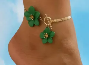 Elegant Flower Anklet, Bracelet, Gold Snake Chain with Mother of Pearl Floral Charms