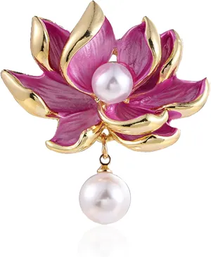 Enamel Lotus Flower Brooch Pin for Women Vintage Pink Plant Shell Pearl Brooches Lapel Pins Elegant Oriental Traditional Dress Culture Accessories Christmas Party Jewelry Daity