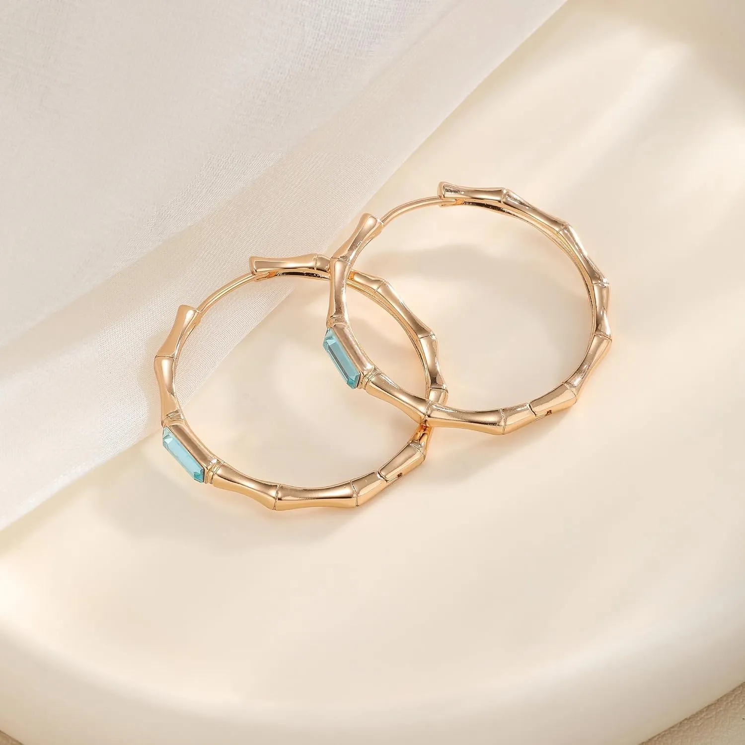 EVEVIC Austrian Crystal Lightweight Bamboo Gold Hoop Earrings for Women 14K Rose Gold Plated Hypoallergenic Earring Jewelry Gift
