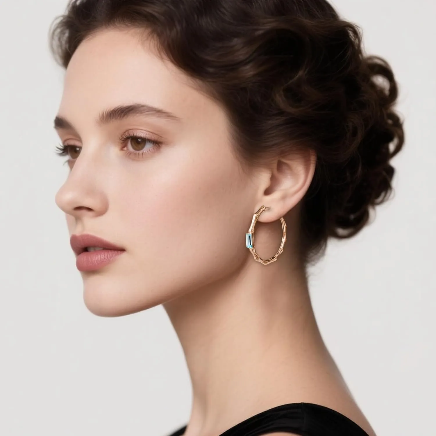 EVEVIC Austrian Crystal Lightweight Bamboo Gold Hoop Earrings for Women 14K Rose Gold Plated Hypoallergenic Earring Jewelry Gift