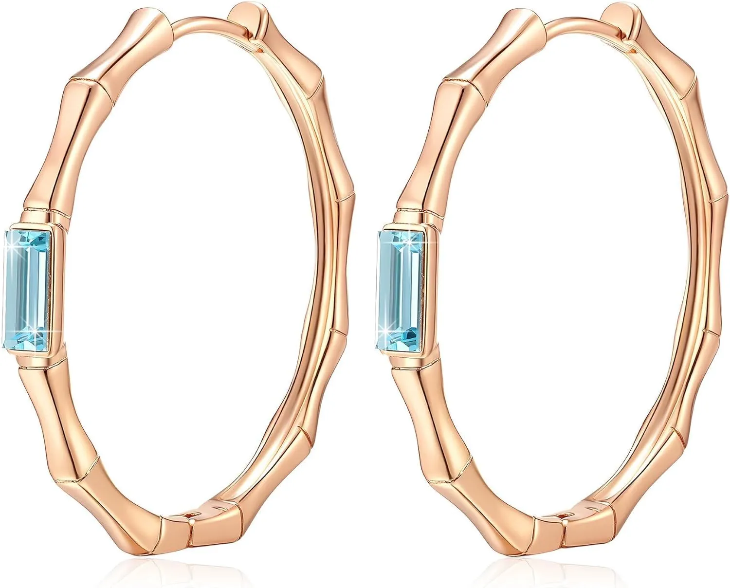 EVEVIC Austrian Crystal Lightweight Bamboo Gold Hoop Earrings for Women 14K Rose Gold Plated Hypoallergenic Earring Jewelry Gift