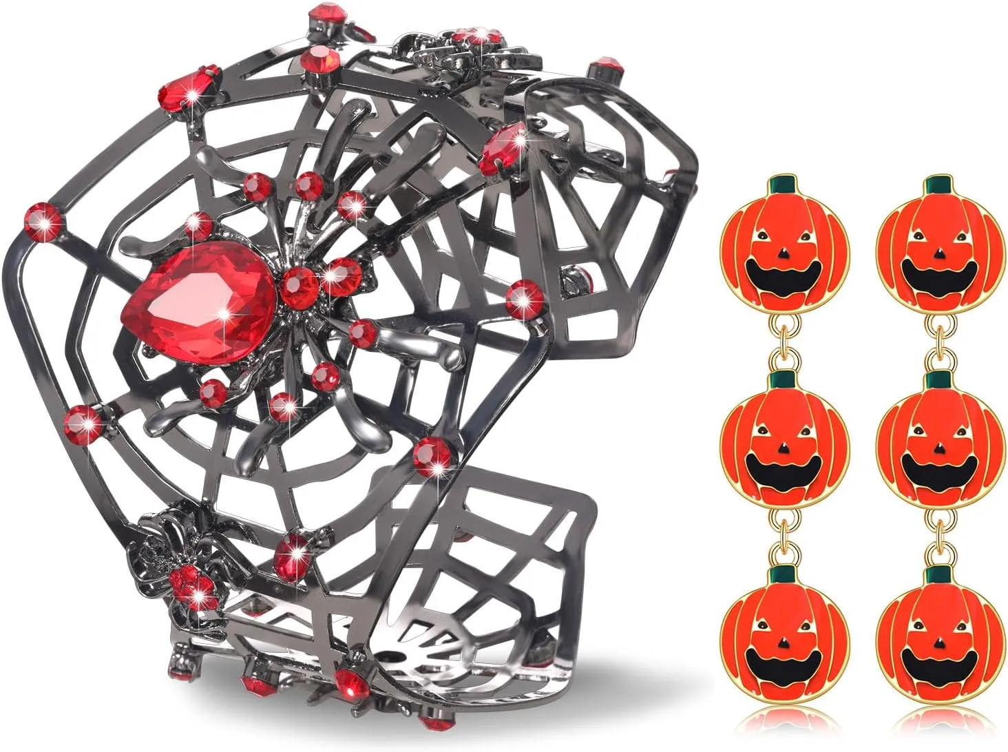 FAERLIIRY Halloween Cuff Bracelet Hollow Out Spider Metal Open Wide Statement Bangles Black Wide Cuff Bracelet Halloween Party Jewelry Decorations
