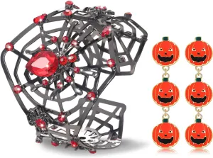 FAERLIIRY Halloween Cuff Bracelet Hollow Out Spider Metal Open Wide Statement Bangles Black Wide Cuff Bracelet Halloween Party Jewelry Decorations