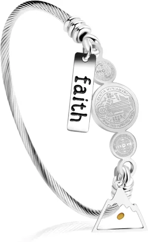 Faith Mustard Seed Jewelry Saint Benedict Medal Bangle Bracelet Stainless Steel CSPB Cross Bracelet Inspirational Christian Religious Gifts